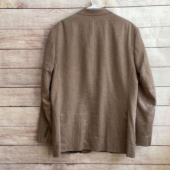 STAFFORD CLASSIC FIT LINEN BLEND BLAZER IN TAN HERRINGBONE - Picture 4 of 8